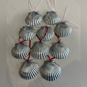 Lot of 10 Silver Shell Valentine’s Day Gift Tags with Red and Pink Ribbon